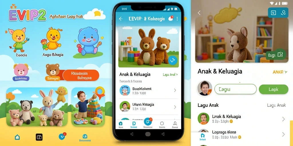 Antarmuka menarik dengan beragam lagu anak yang ceria.