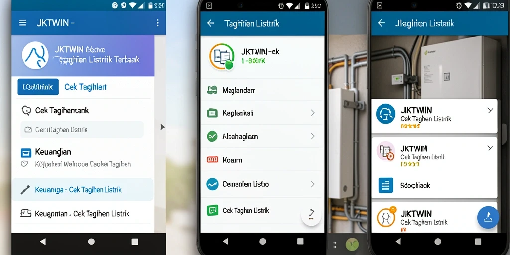 Antarmuka pengguna aplikasi JKTWIN untuk Cek Tagihan Listrik.