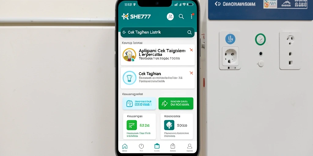 Tampilan screenshot aplikasi SHE777 yang menunjukkan cek tagihan listrik.